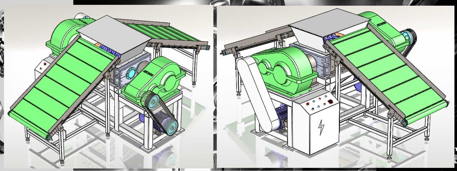越都雙軸撕碎機 帶輸送線圖