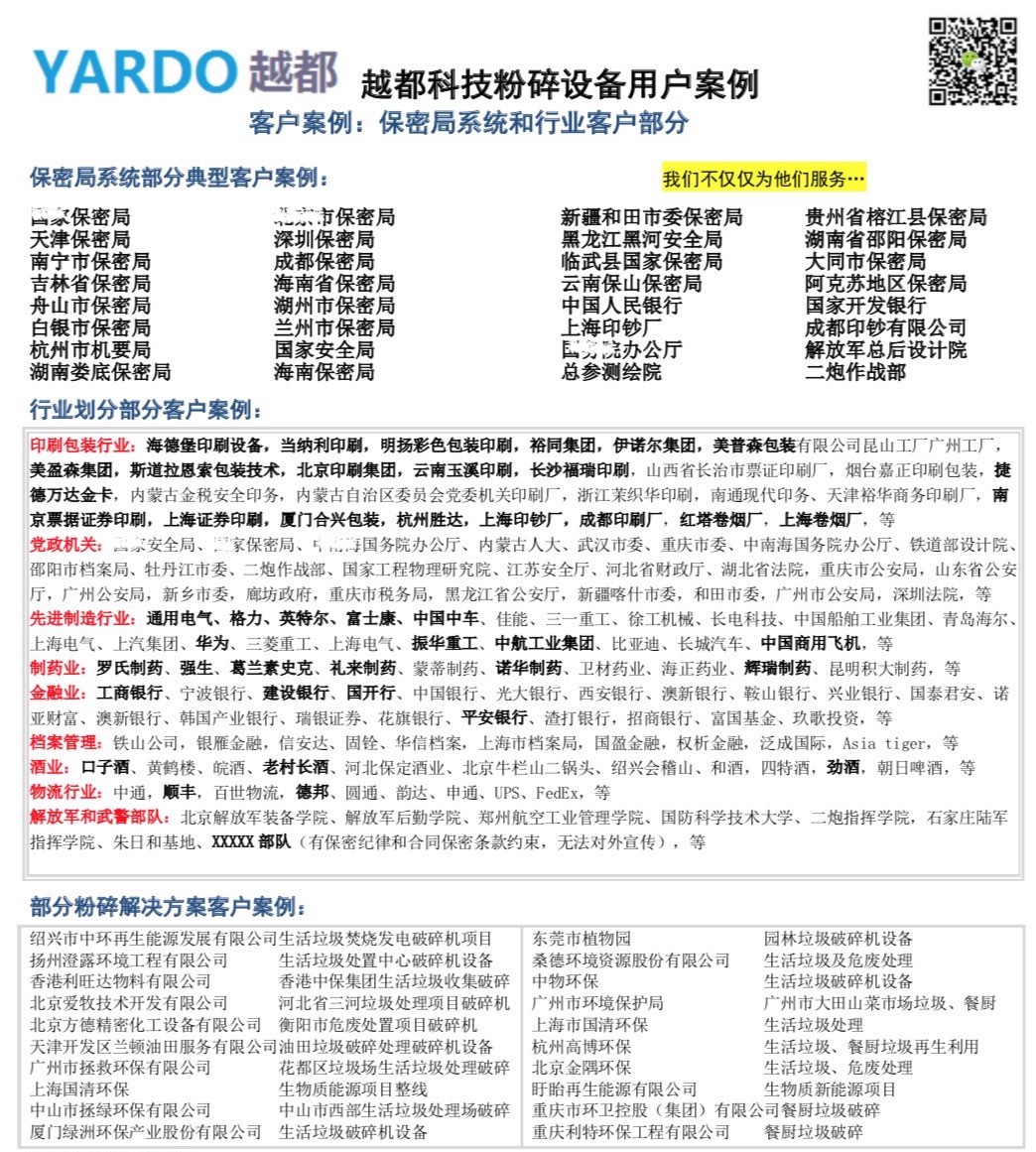 越都品牌粉碎設(shè)備和粉碎系統(tǒng)客戶案例