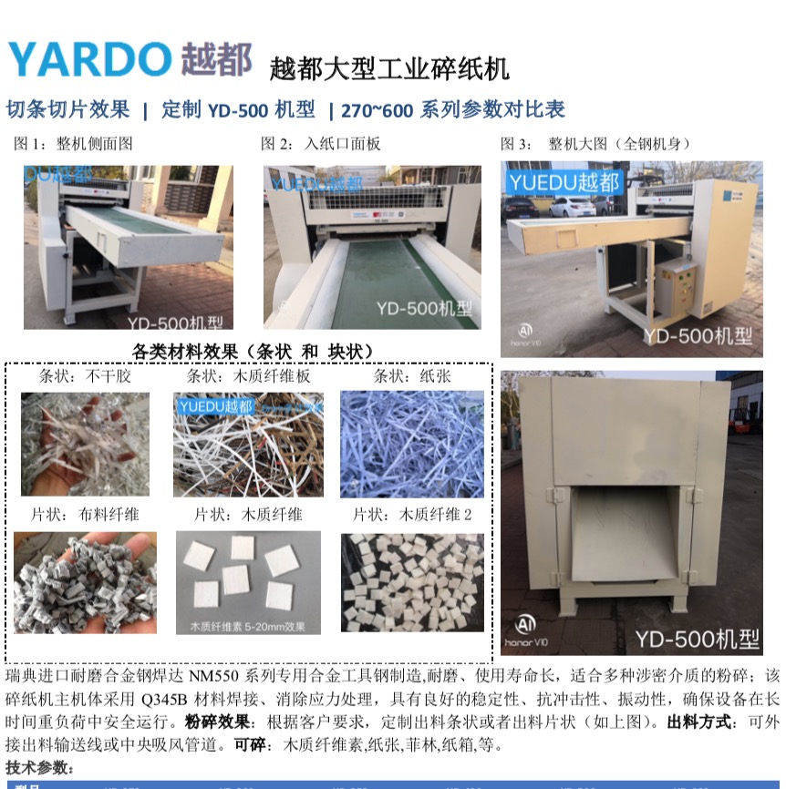 越都纖維切斷機YD-GD500機型 參數(shù)對比表